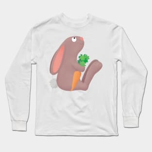 Cute bunny rabbit sitting with carrot cartoon Long Sleeve T-Shirt